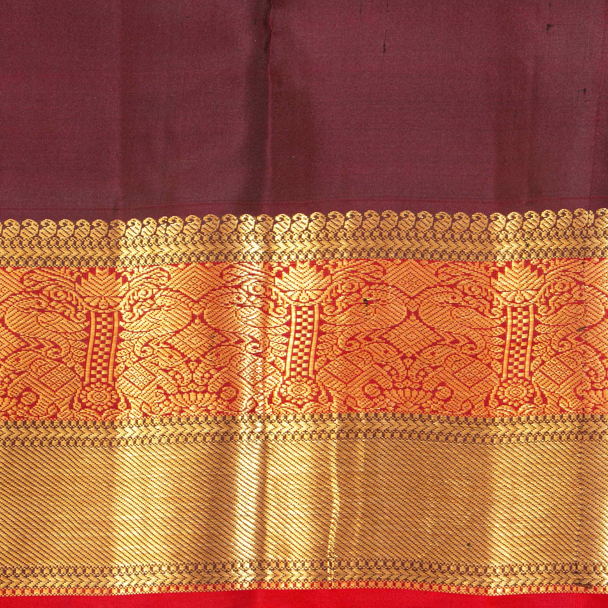 Red And Brown Kanchipuram Silk Saree Retro Revival Design For Wedding Wear PV MEN 175 - Silk Sari - Panjavarnam PV MEN 175