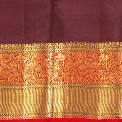 Red And Brown Kanchipuram Silk Saree Retro Revival Design For Wedding Wear PV MEN 175 - Silk Sari - Panjavarnam PV MEN 175