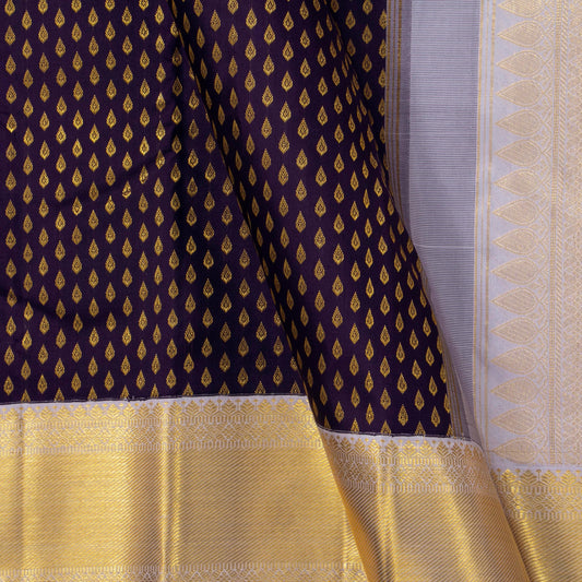 Deep Purple And Grey Kanchipuram Silk Saree With Kodi Visiri Korvai Border For Bridal Wedding Wear PV NYC 1593