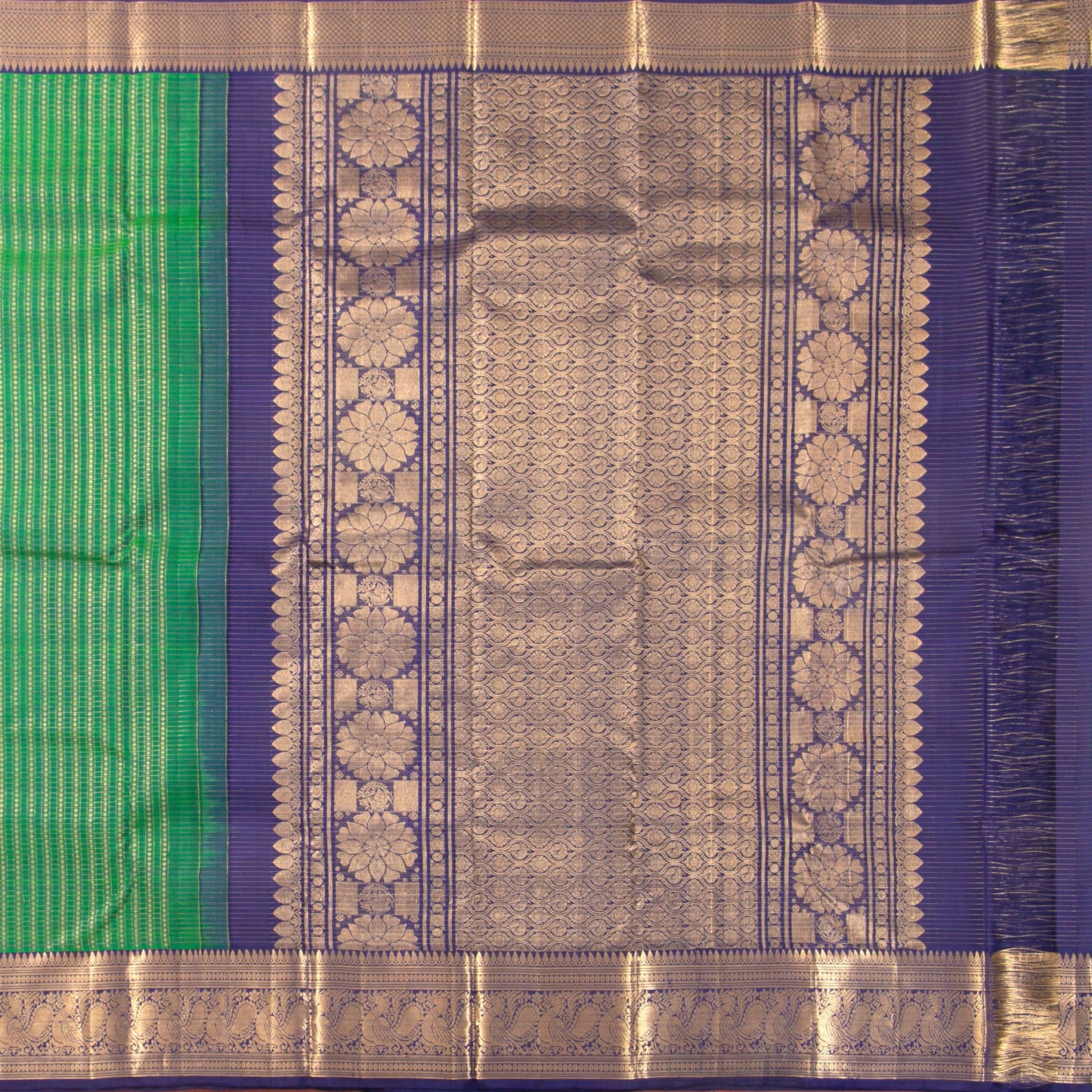 Green And Cobalt Blue Kanchipuram Silk Saree For Bridal Wear PV MEN 262