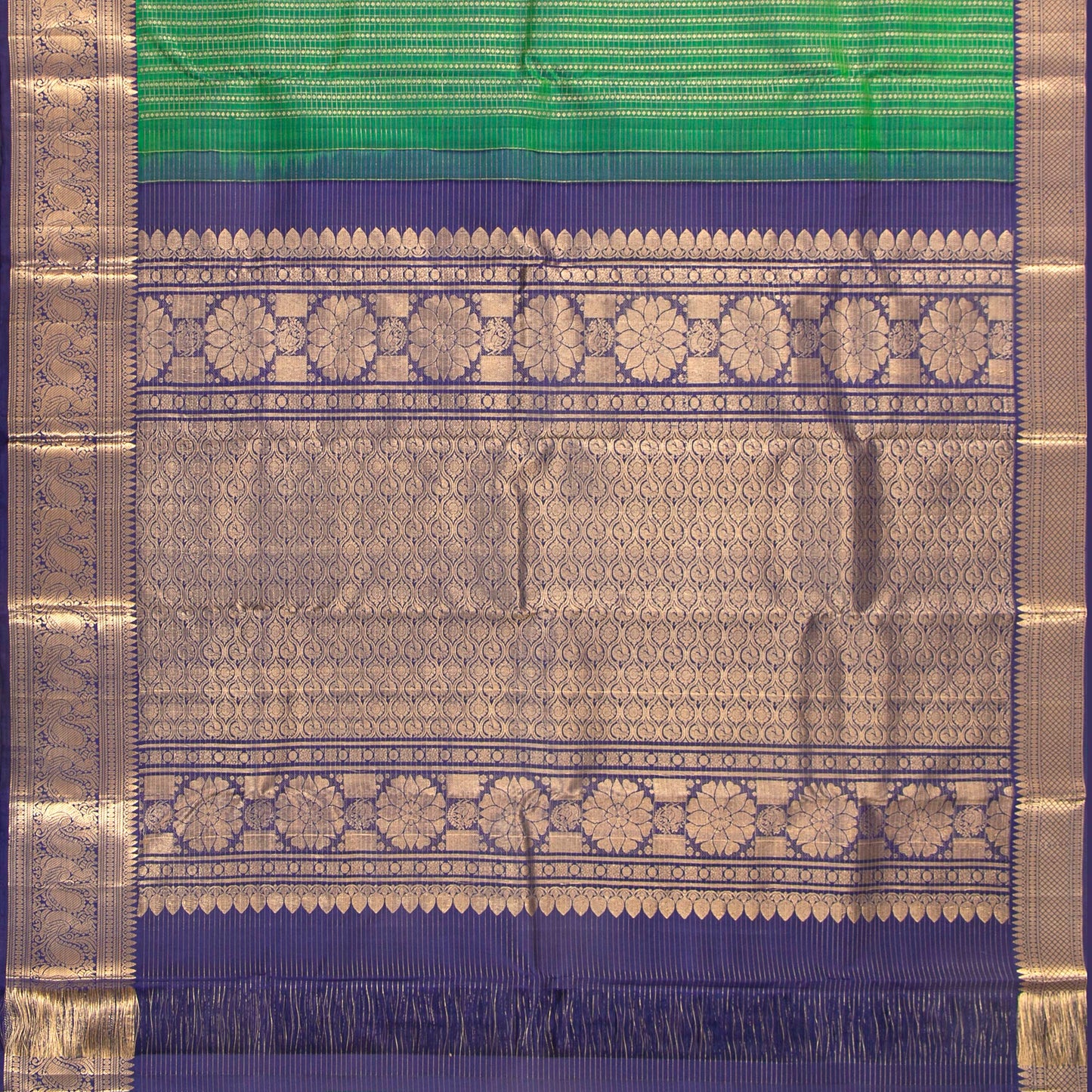 Green And Cobalt Blue Kanchipuram Silk Saree For Bridal Wear PV MEN 262