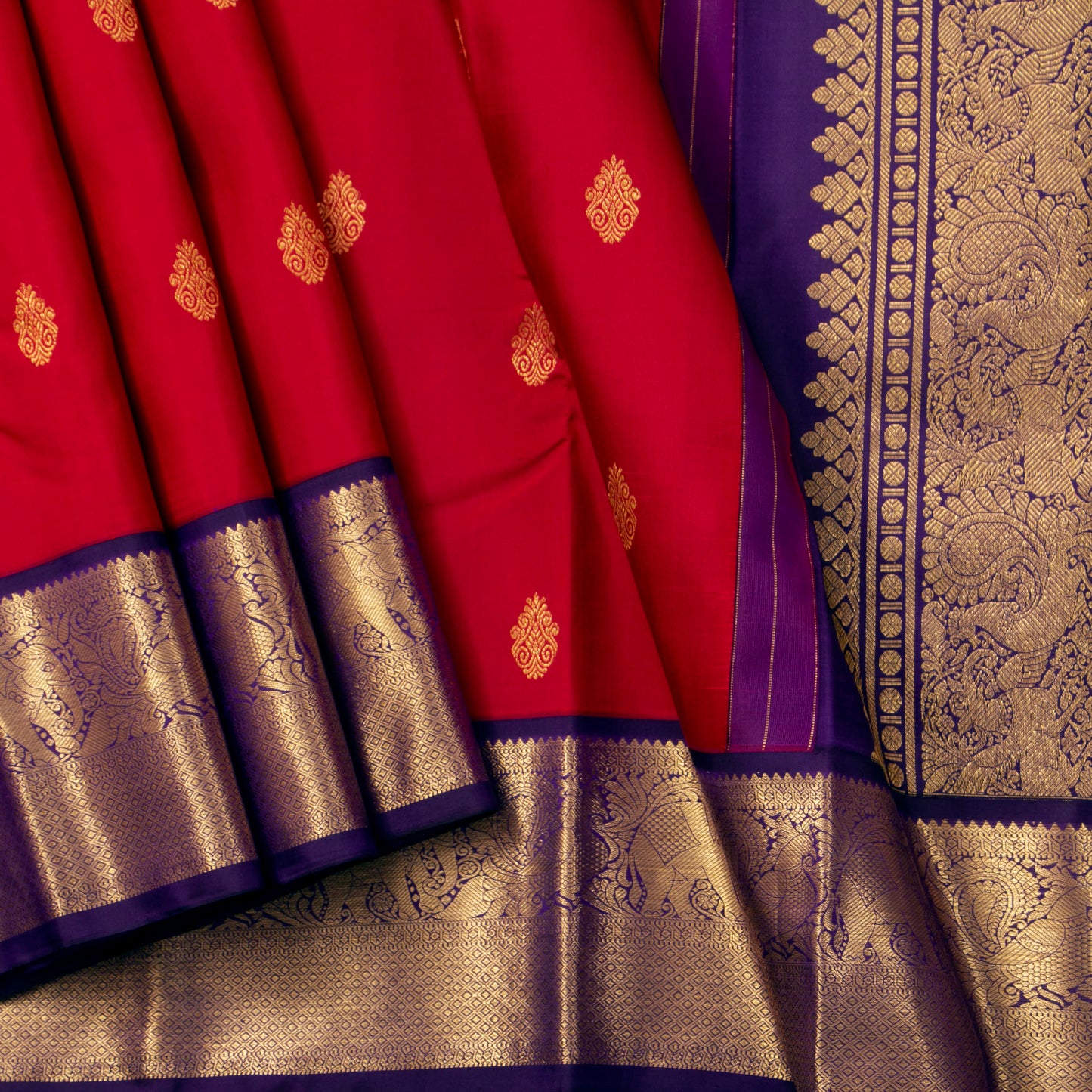 Red And Violet Kanchipuram Silk Saree For Wedding Wear PV NYC 1592
