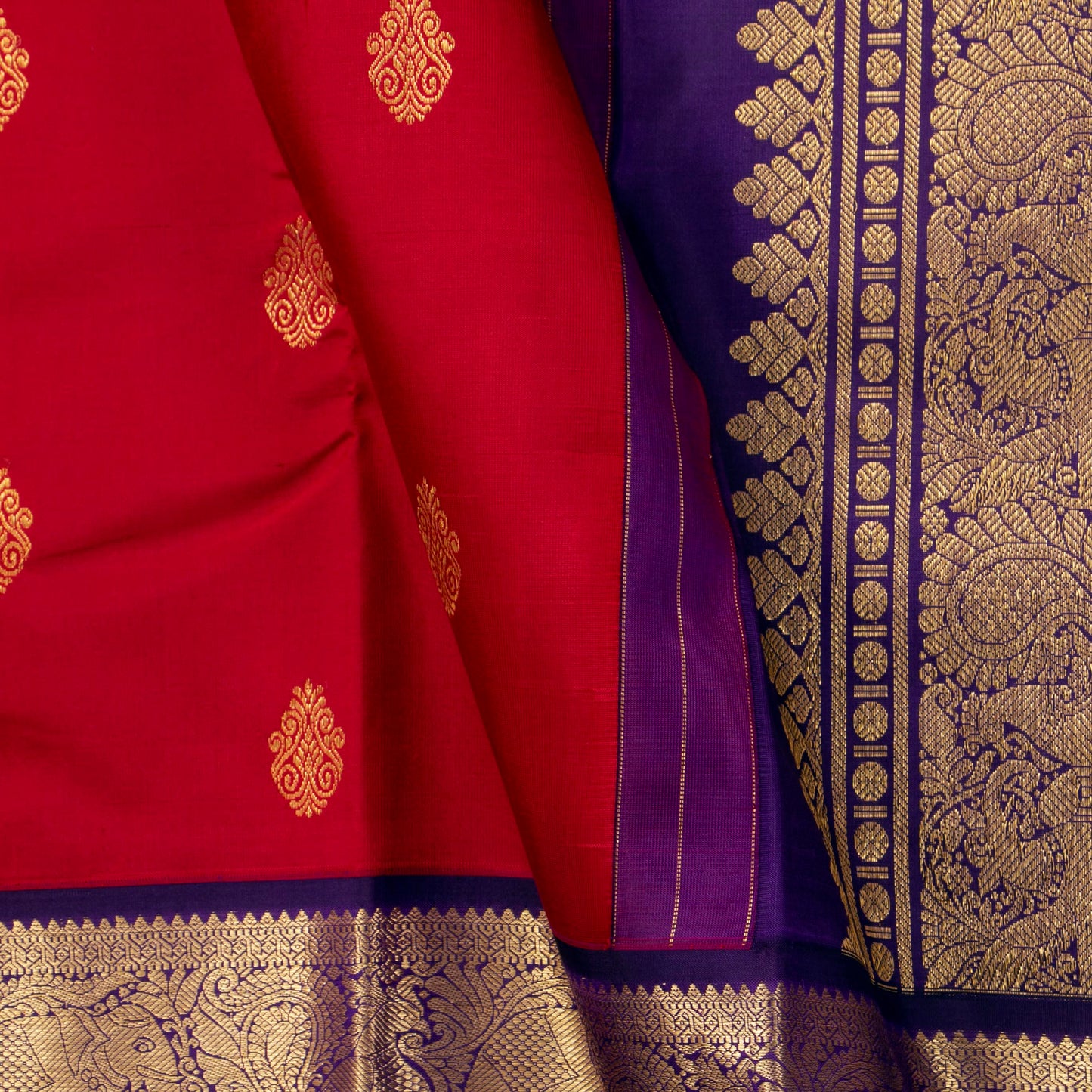 Red And Violet Kanchipuram Silk Saree For Wedding Wear PV NYC 1592