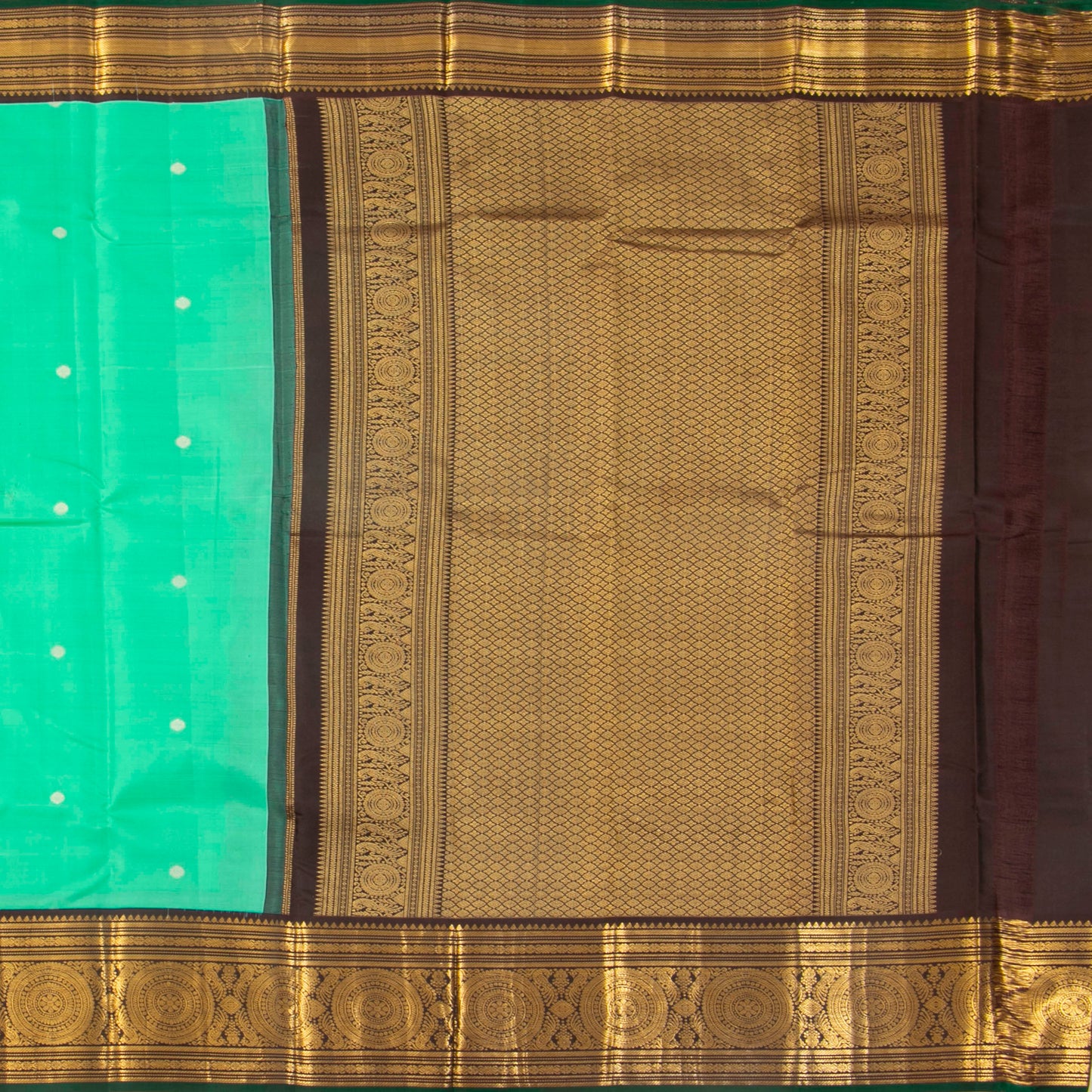 Sea Green And Brown Kanchipuram Silk Saree Retro Revival Design For Wedding Wear PV MEN 166 - Silk Sari - Panjavarnam PV MEN 166