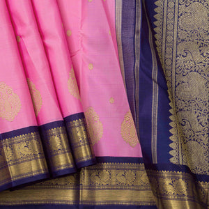 Pink And Blue Kanchipuram Silk Saree For Bridal Wear PV NYC 1276