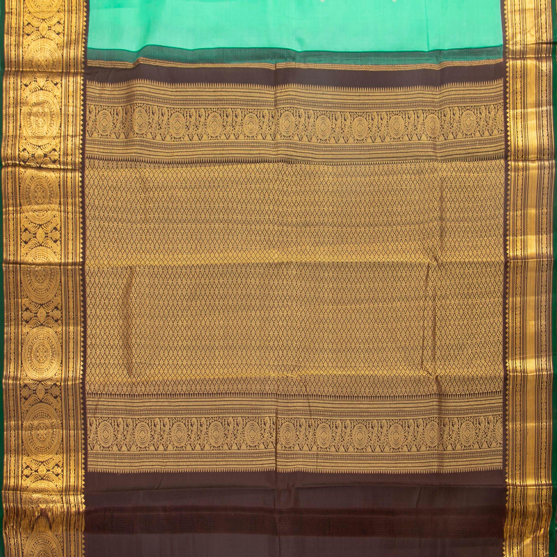 Sea Green And Brown Kanchipuram Silk Saree Retro Revival Design For Wedding Wear PV MEN 166 - Silk Sari - Panjavarnam PV MEN 166