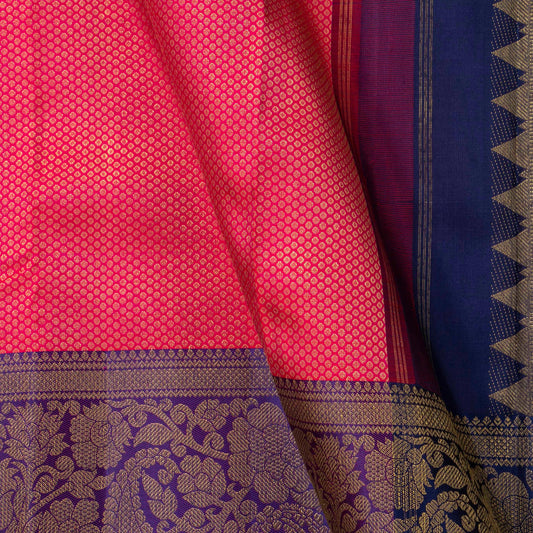 Pink And Dark Blue Kanchipuram Silk Saree With Korvai Contrast Border For Bridal Wear PV NYC 1594