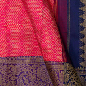 Pink And Dark Blue Kanchipuram Silk Saree With Korvai Contrast Border For Bridal Wear PV NYC 1594