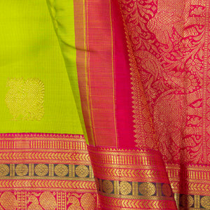 Leaf Green And Pink Kanchipuram Silk Saree For Bridal Wear PV NYC 1304