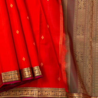 Red And Maanthulir Kanchipuram Silk Saree With Zari Buttas For Festive Wear PV NYC 1738