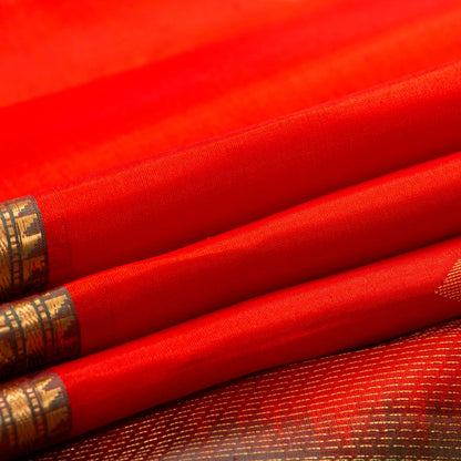 Red And Maanthulir Kanchipuram Silk Saree With Zari Buttas For Festive Wear PV NYC 1738