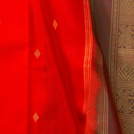 Red And Maanthulir Kanchipuram Silk Saree With Zari Buttas For Festive Wear PV NYC 1738