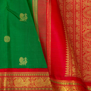 Green And Red Kanchipuram Silk Saree For Bridal Wear PV NYC 1299