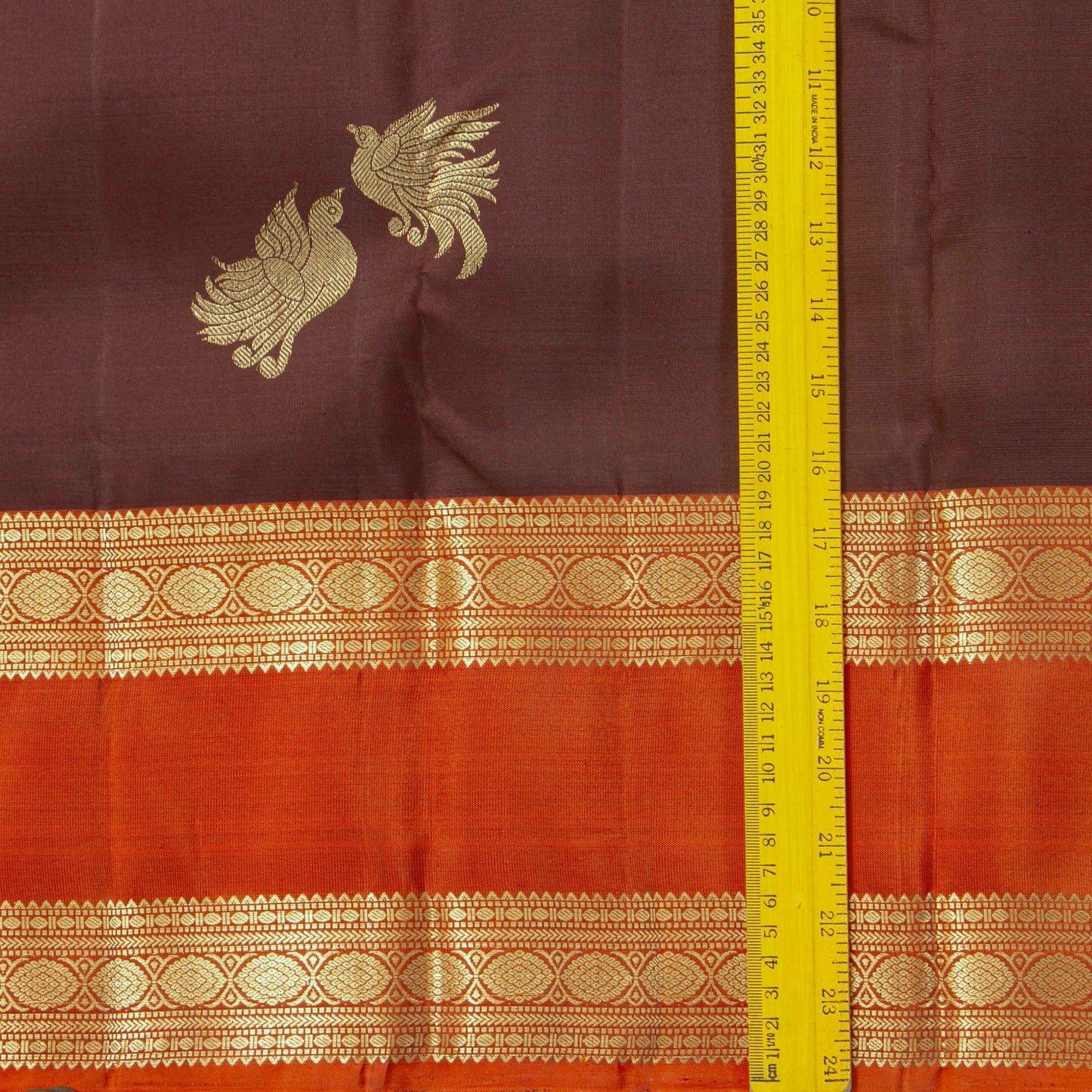 Brown And Orange  Kanchipuram Silk Saree For Festive Wear PV MEN 261
