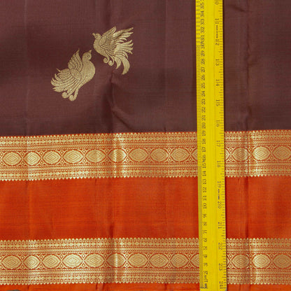 Brown And Orange  Kanchipuram Silk Saree For Festive Wear PV MEN 261