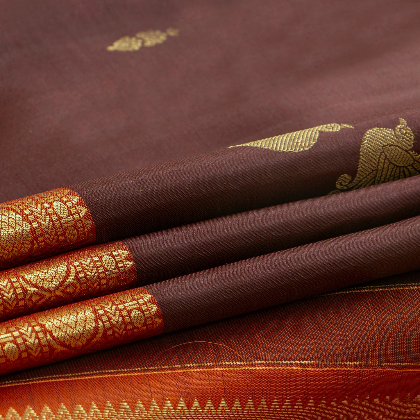 Brown And Orange  Kanchipuram Silk Saree For Festive Wear PV MEN 261