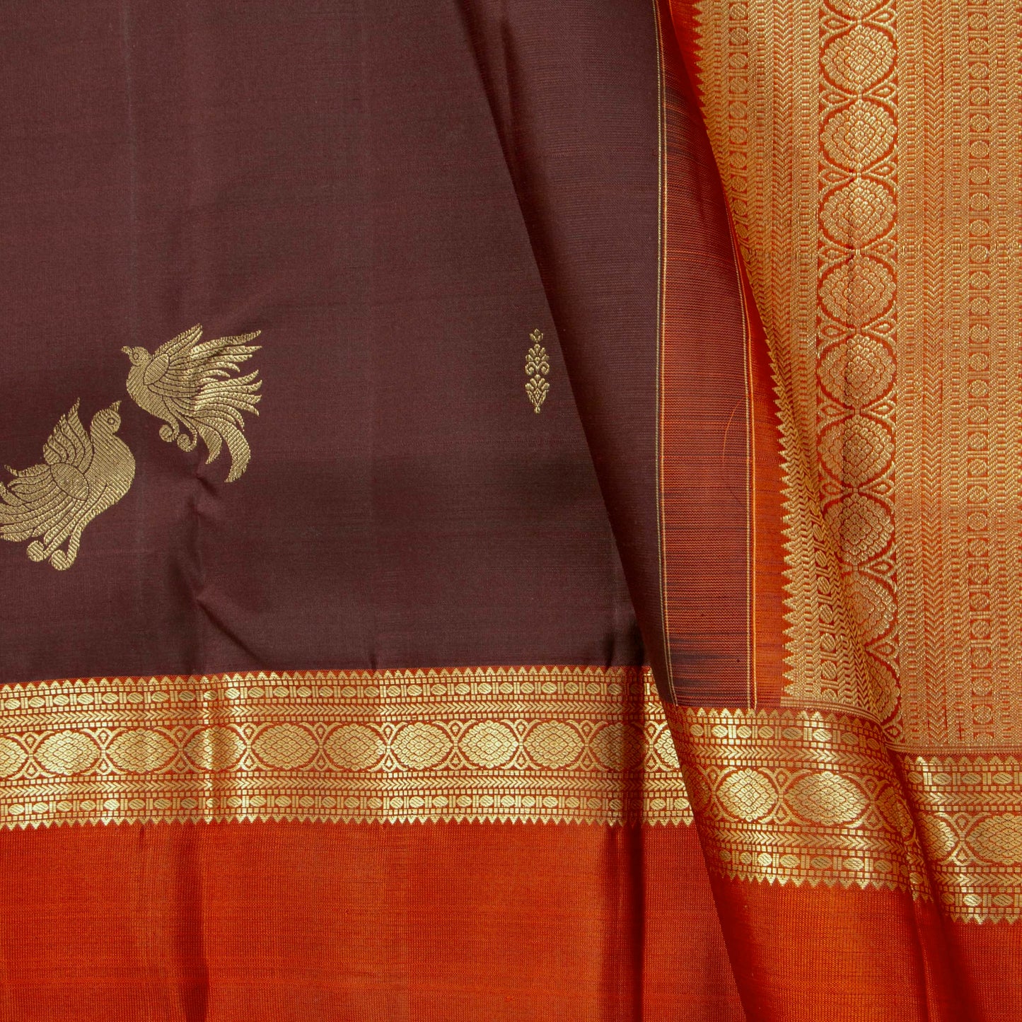 Brown And Orange  Kanchipuram Silk Saree For Festive Wear PV MEN 261