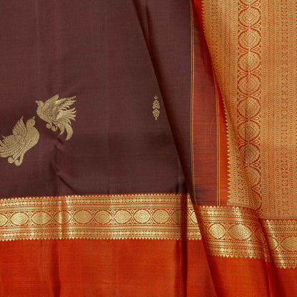 Brown And Orange  Kanchipuram Silk Saree For Festive Wear PV MEN 261