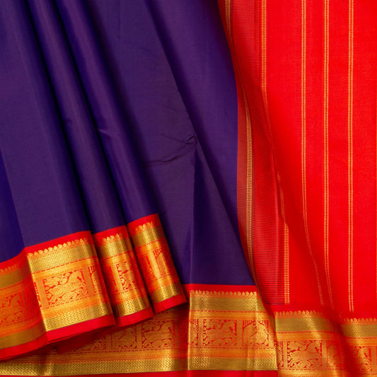 MS Blue And Red Kanchipuram Silk Saree For Wedding Wear PV NYC 1723
