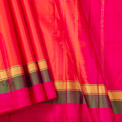 Orange And Pink Kanchipuram Silk Saree Light Weight For Festive Wear PV MEN 108