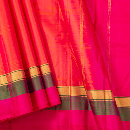 Orange And Pink Kanchipuram Silk Saree Light Weight For Festive Wear PV MEN 108