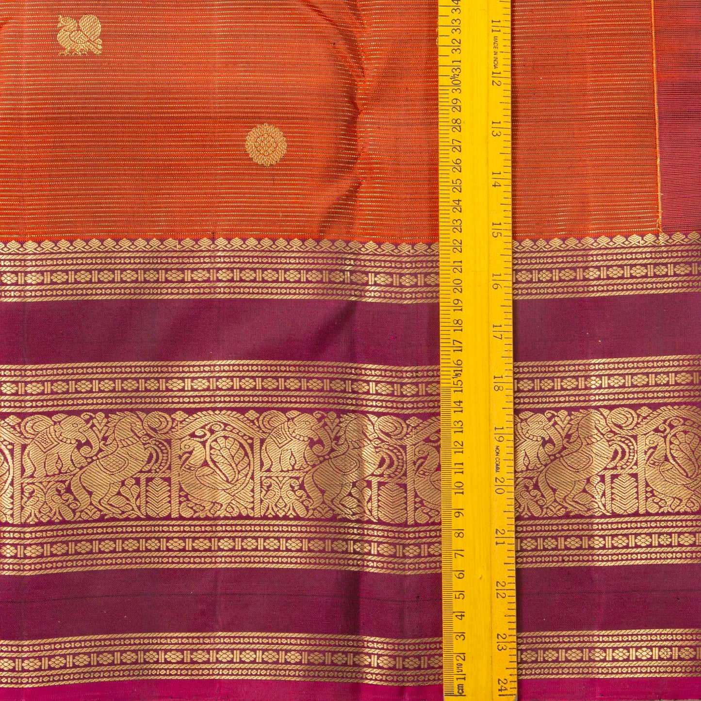 Orange And Magenta Kanchipuram Silk Saree Vairaoosi For Wedding Wear PV MEN 244