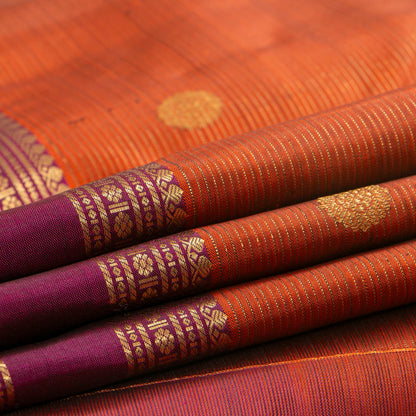 Orange And Magenta Kanchipuram Silk Saree Vairaoosi For Wedding Wear PV MEN 244