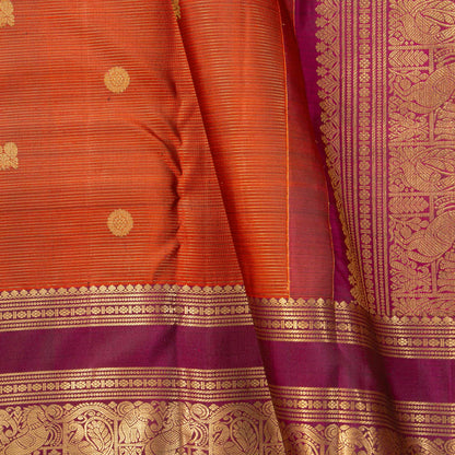 Orange And Magenta Kanchipuram Silk Saree Vairaoosi For Wedding Wear PV MEN 244