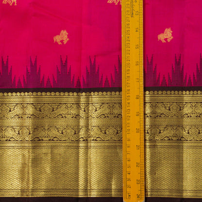 Rani Pink And Dark Brown Kanchipuram Silk Saree With Temple Korvai Border For Wedding Wear PV NYC 1717