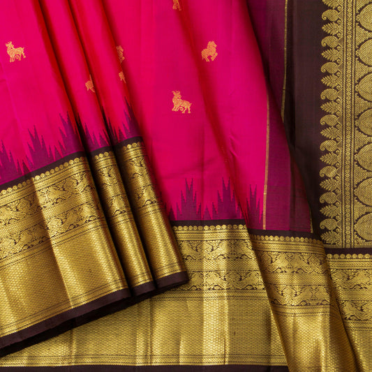 Rani Pink And Dark Brown Kanchipuram Silk Saree With Temple Korvai Border For Wedding Wear PV NYC 1717