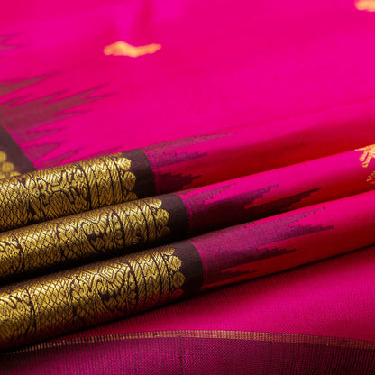 Rani Pink And Dark Brown Kanchipuram Silk Saree With Temple Korvai Border For Wedding Wear PV NYC 1717