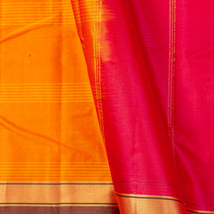 Yellow And Pink Kanchipuram Silk Saree Light Weight For Festive Wear PV MEN 110