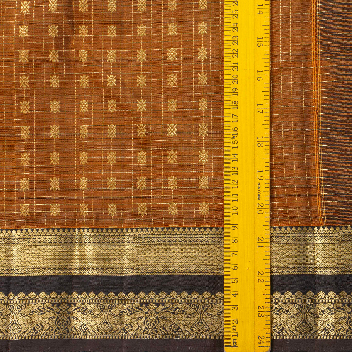 Mustard And Brown Kanchipuram Silk Saree For Festive Wear PV MEN 241 - Silk Sari - Panjavarnam PV MEN 241