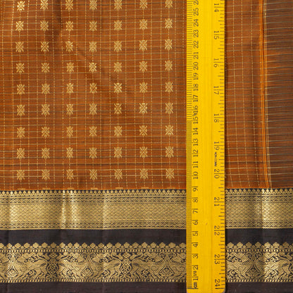 Mustard And Brown Kanchipuram Silk Saree For Festive Wear PV MEN 241 - Silk Sari - Panjavarnam PV MEN 241