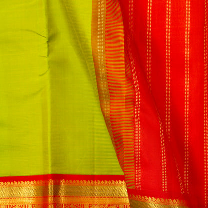 Parrot Green And Red Kanchipuram Silk Saree With Korvai Border For Wedding Wear PV NYC 1725