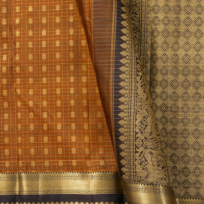 Mustard And Brown Kanchipuram Silk Saree For Festive Wear PV MEN 241 - Silk Sari - Panjavarnam PV MEN 241