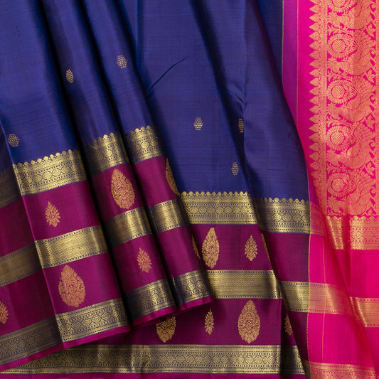 Blue And Magenta Kanchipuram Silk Saree For Festive Wear PV NYC 1741