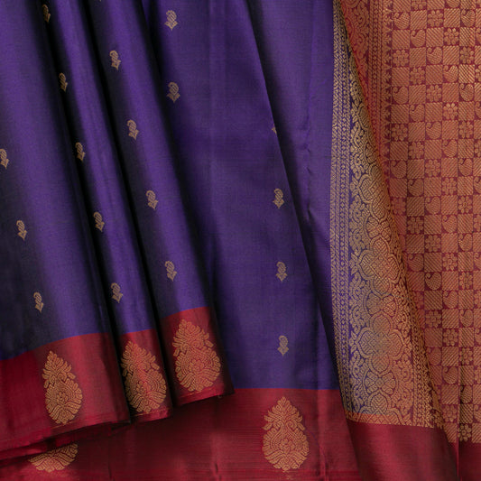 Blue And Maroon Kanchipuram Silk Saree Light Weight For Festive Wear PV MEN 112