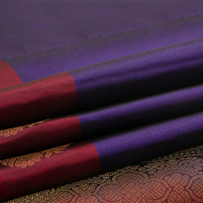 Blue And Maroon Kanchipuram Silk Saree Light Weight For Festive Wear PV MEN 112