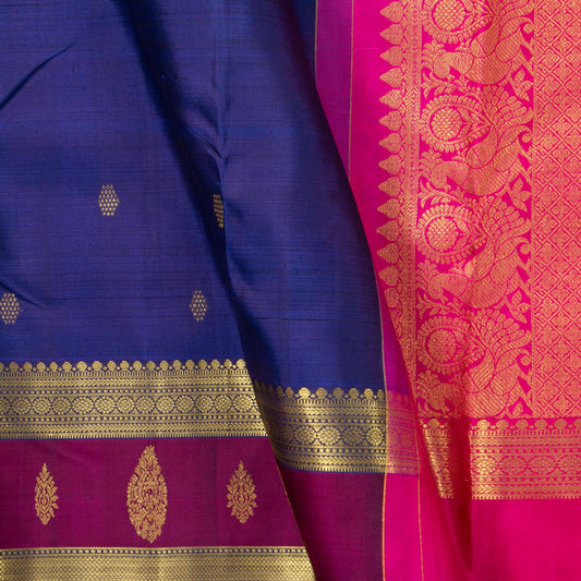 Blue And Magenta Kanchipuram Silk Saree For Festive Wear PV NYC 1741