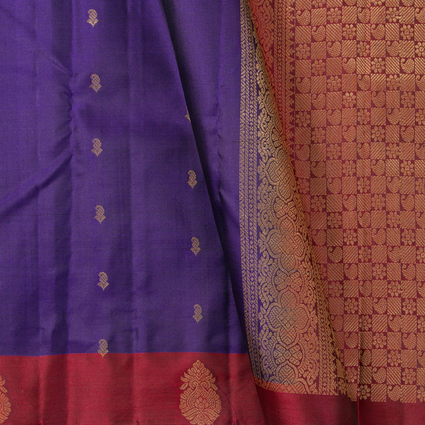 Blue And Maroon Kanchipuram Silk Saree Light Weight For Festive Wear PV MEN 112