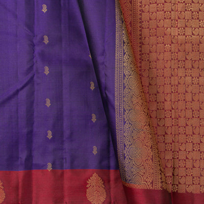 Blue And Maroon Kanchipuram Silk Saree Light Weight For Festive Wear PV MEN 112