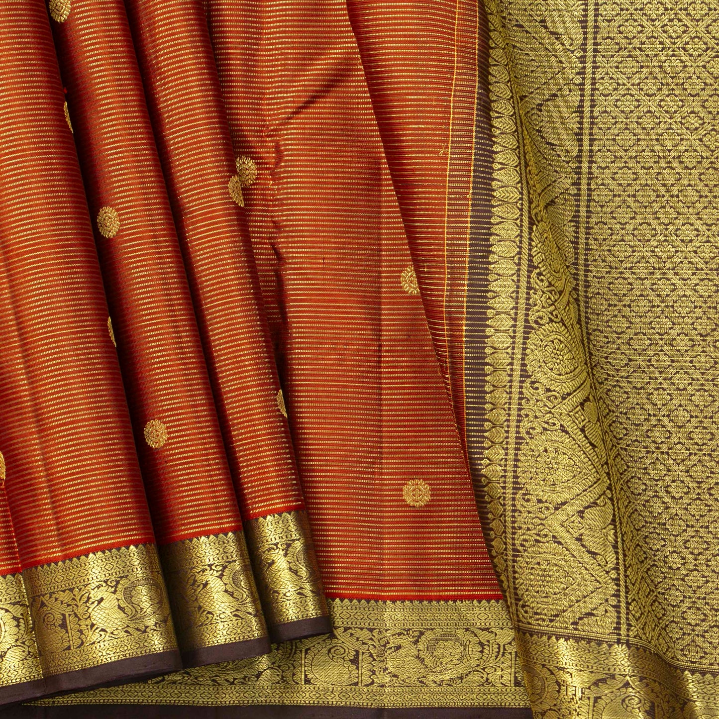 Rust And Brown Kanchipuram Silk Saree For Festive Wear PV MEN 264