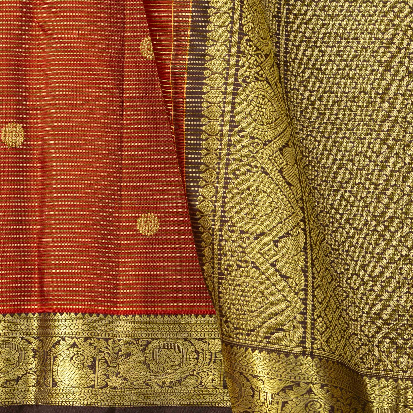 Rust And Brown Kanchipuram Silk Saree For Festive Wear PV MEN 264