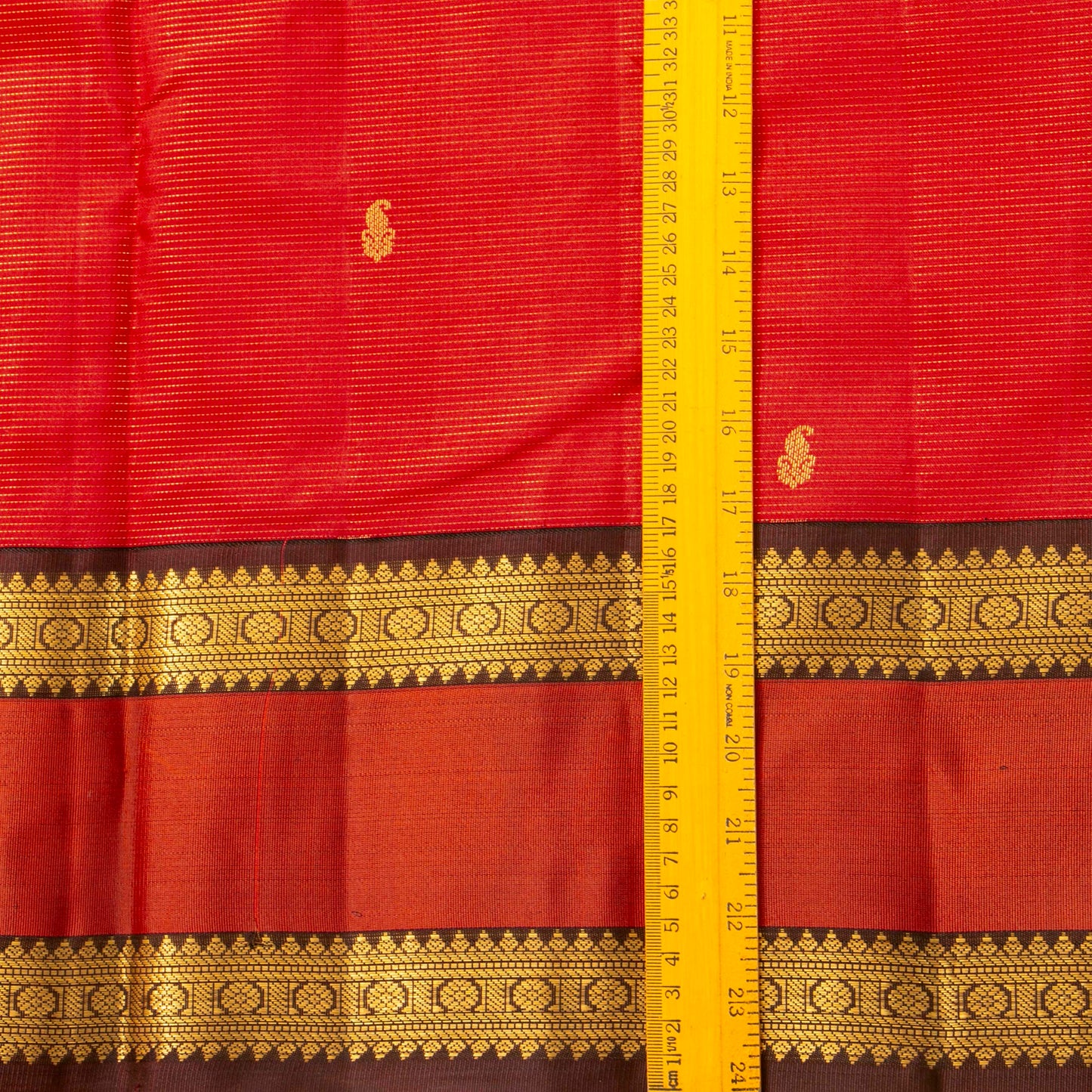 Red And Brown Kanchipuram Silk Saree Vairaoosi  For Festive Wear PV MEN 211