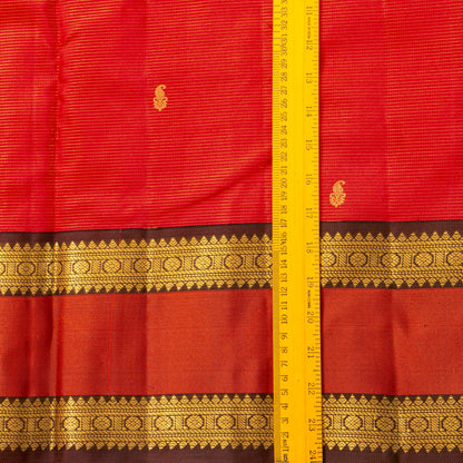 Red And Brown Kanchipuram Silk Saree Vairaoosi  For Festive Wear PV MEN 211