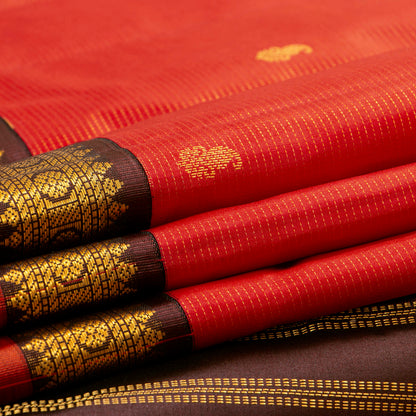 Red And Brown Kanchipuram Silk Saree Vairaoosi  For Festive Wear PV MEN 211