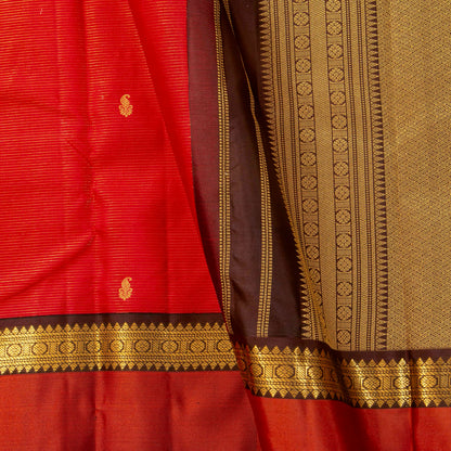 Red And Brown Kanchipuram Silk Saree Vairaoosi  For Festive Wear PV MEN 211