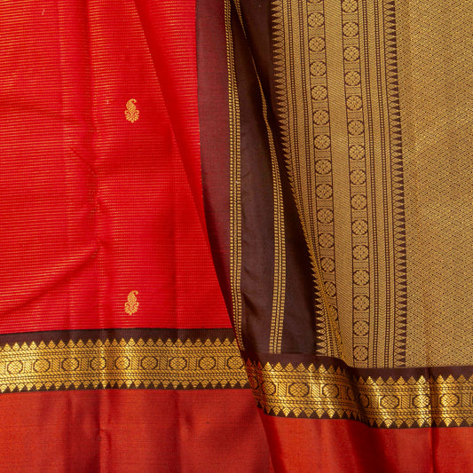 Red And Brown Kanchipuram Silk Saree Vairaoosi  For Festive Wear PV MEN 211