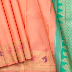 Peach And Sea Green Kanchipuram Silk Saree For Bridal Wear PV NYC 1275